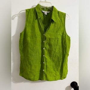 100% Linen Bright Vibrant Green sleeveless collar shirt